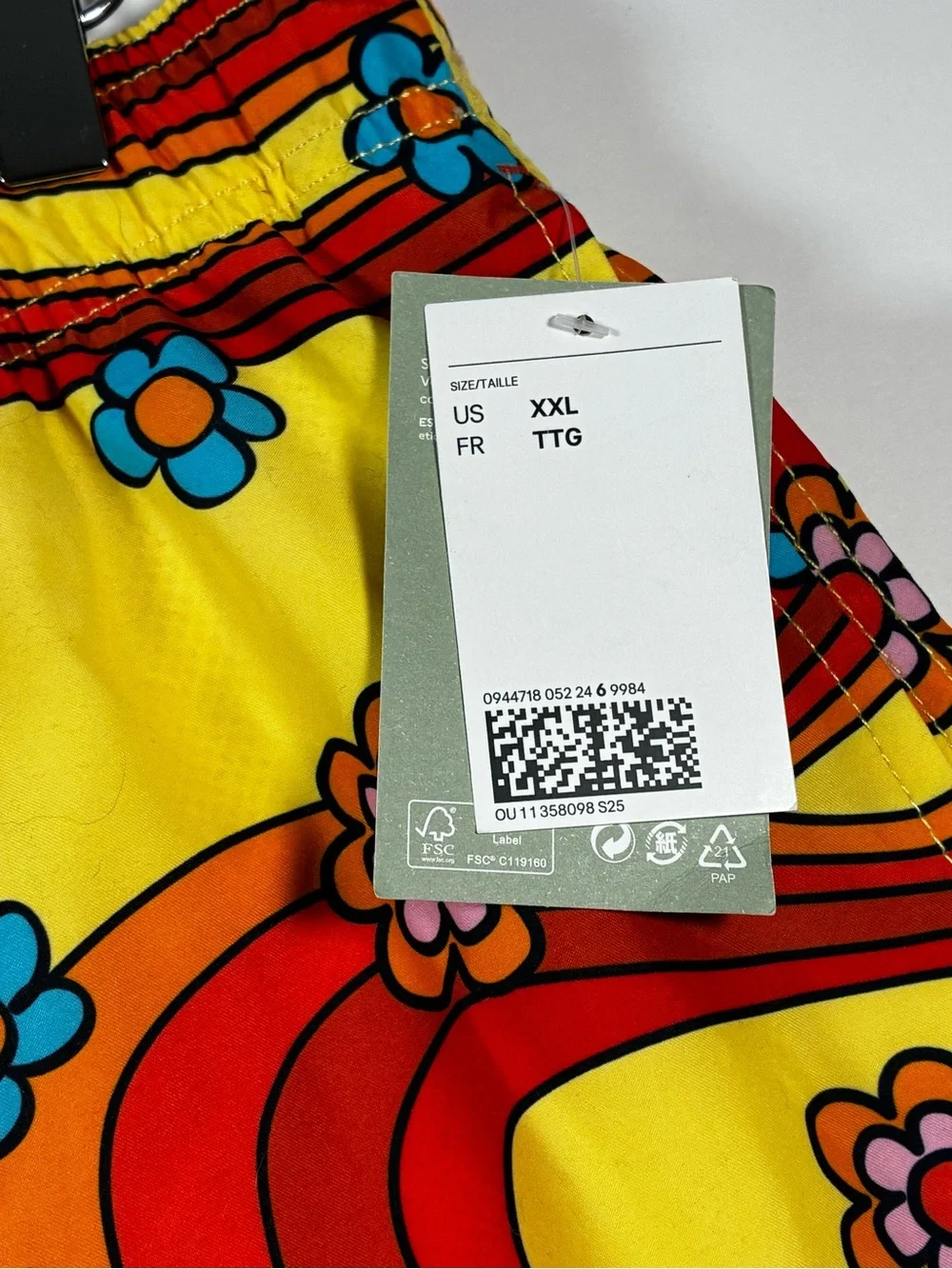 H&M Men's Yellow Retro Floral Swim Shorts NWT